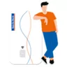 Mann lehnt an unserer 2 in 1 Bankcard